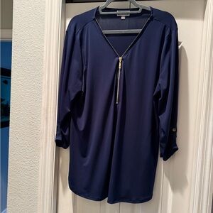JM Collection Deep Blue Tunic with Zipper Accent